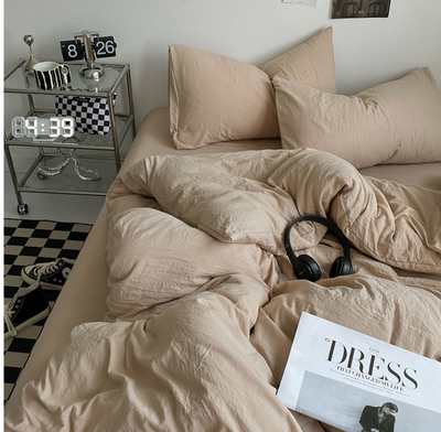 NEBULA STORE™  -Solid Color Washed Cotton Bed Four-piece Set Japanese Super Soft Bed Sheet Quilt Cover