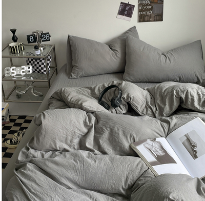 NEBULA STORE™  -Solid Color Washed Cotton Bed Four-piece Set Japanese Super Soft Bed Sheet Quilt Cover