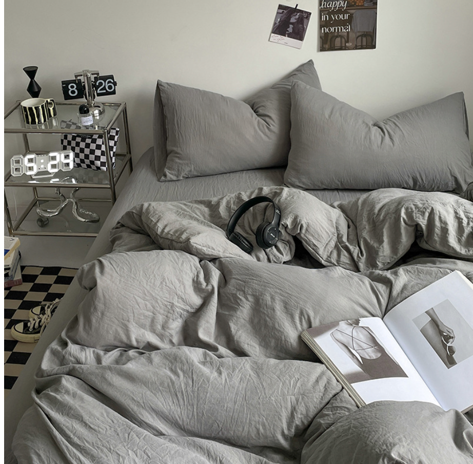 NEBULA STORE™  -Solid Color Washed Cotton Bed Four-piece Set Japanese Super Soft Bed Sheet Quilt Cover