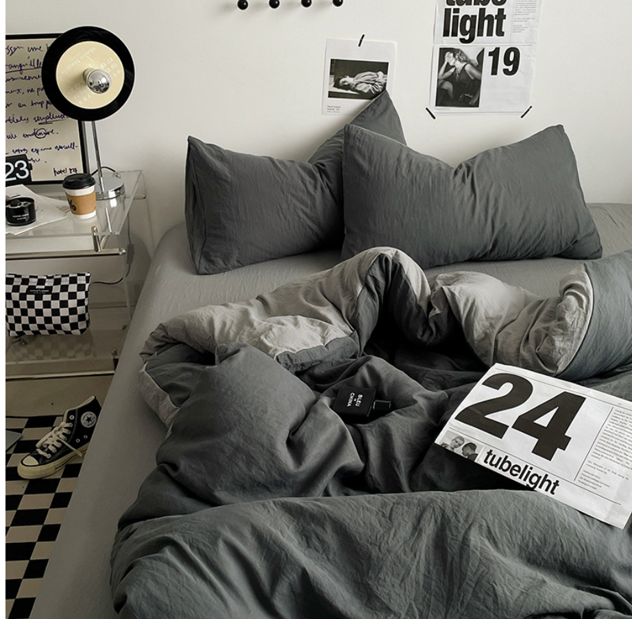 NEBULA STORE™  -Solid Color Washed Cotton Bed Four-piece Set Japanese Super Soft Bed Sheet Quilt Cover