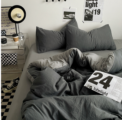 NEBULA STORE™  -Solid Color Washed Cotton Bed Four-piece Set Japanese Super Soft Bed Sheet Quilt Cover