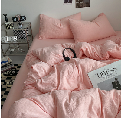 NEBULA STORE™  -Solid Color Washed Cotton Bed Four-piece Set Japanese Super Soft Bed Sheet Quilt Cover