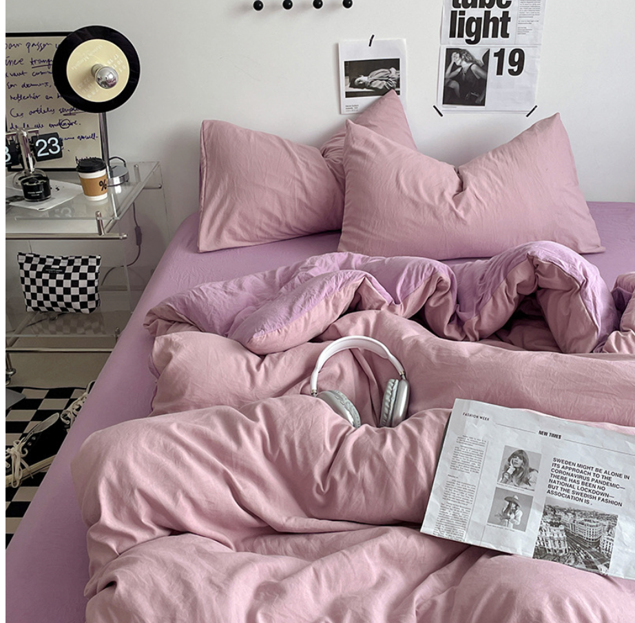 NEBULA STORE™  -Solid Color Washed Cotton Bed Four-piece Set Japanese Super Soft Bed Sheet Quilt Cover