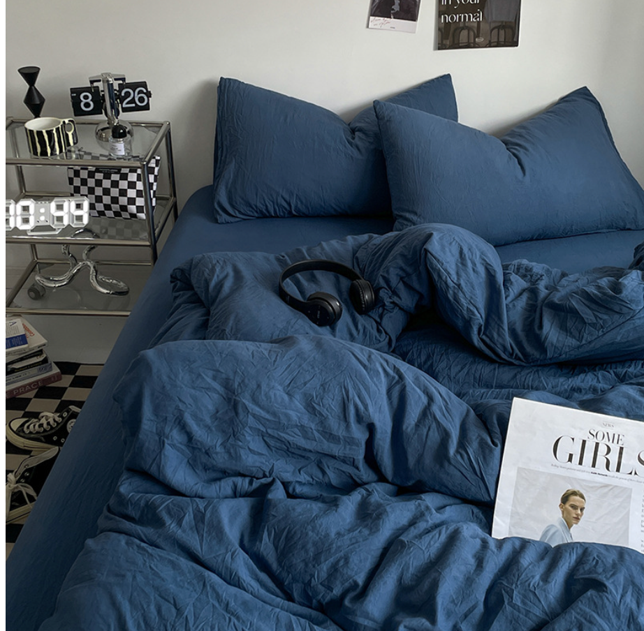 NEBULA STORE™  -Solid Color Washed Cotton Bed Four-piece Set Japanese Super Soft Bed Sheet Quilt Cover