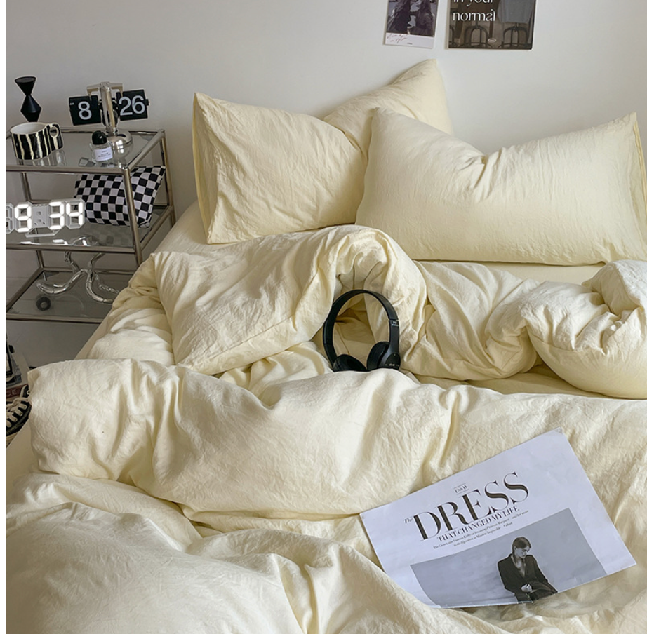 NEBULA STORE™  -Solid Color Washed Cotton Bed Four-piece Set Japanese Super Soft Bed Sheet Quilt Cover