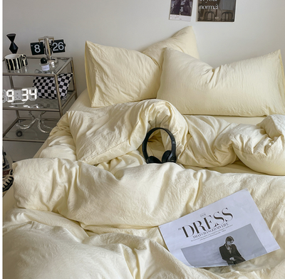 NEBULA STORE™  -Solid Color Washed Cotton Bed Four-piece Set Japanese Super Soft Bed Sheet Quilt Cover
