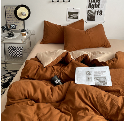 NEBULA STORE™  -Solid Color Washed Cotton Bed Four-piece Set Japanese Super Soft Bed Sheet Quilt Cover