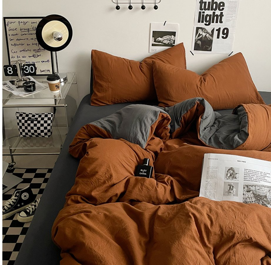 NEBULA STORE™  -Solid Color Washed Cotton Bed Four-piece Set Japanese Super Soft Bed Sheet Quilt Cover